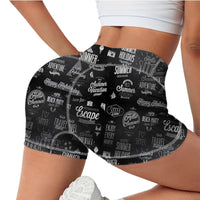 Thumbnail for Black & White Super Travel Icons Designed Women Yoga Shorts Pants
