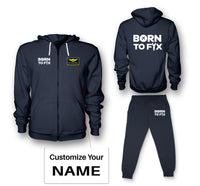 Thumbnail for Born To Fix Airplanes Designed Zipped Hoodies & Sweatpants Set