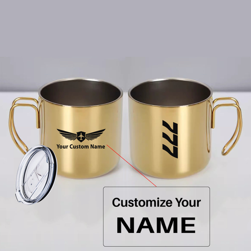 Boeing 777 Text Designed Stainless Steel Portable Mugs