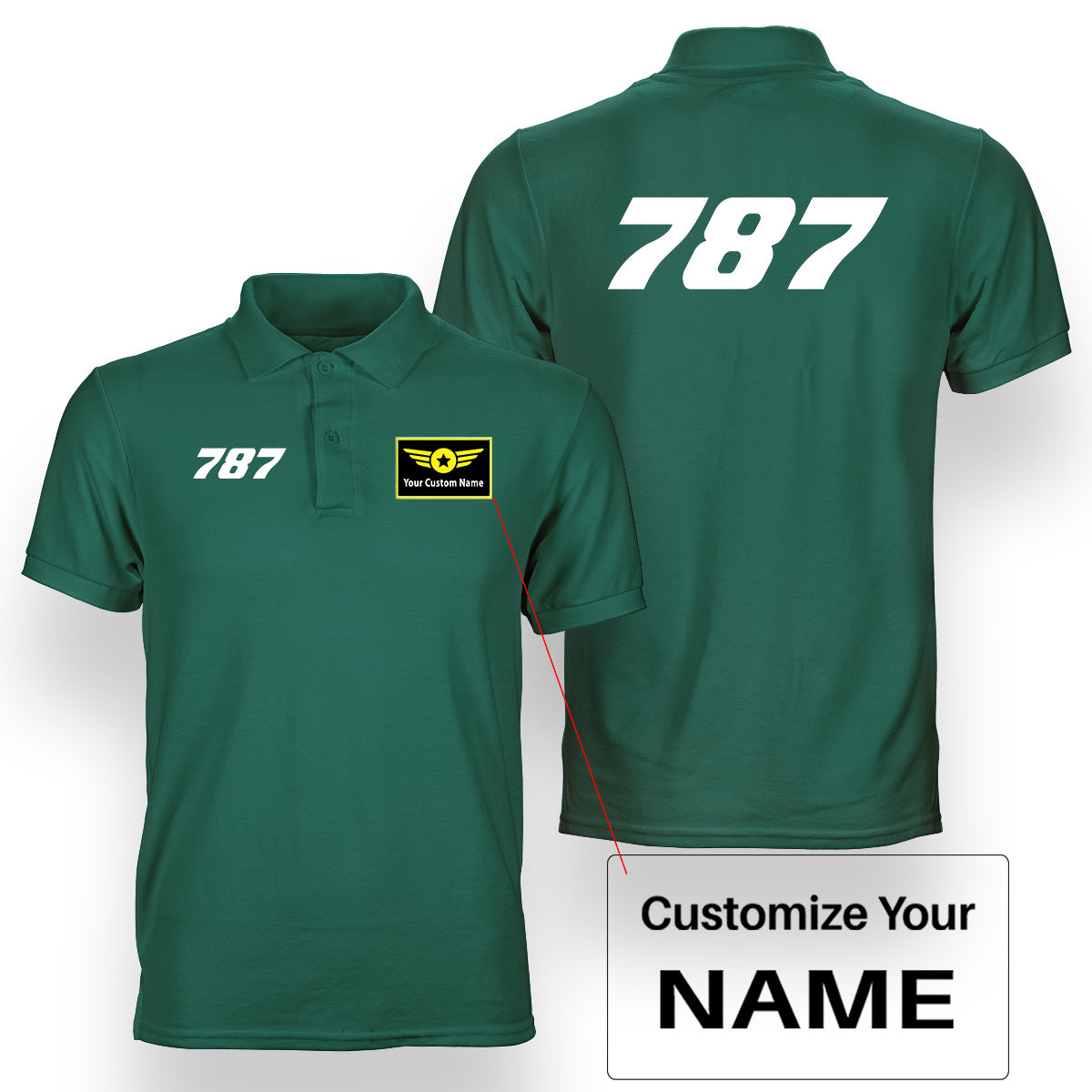 787 Flat Text Designed Double Side Polo T-Shirts
