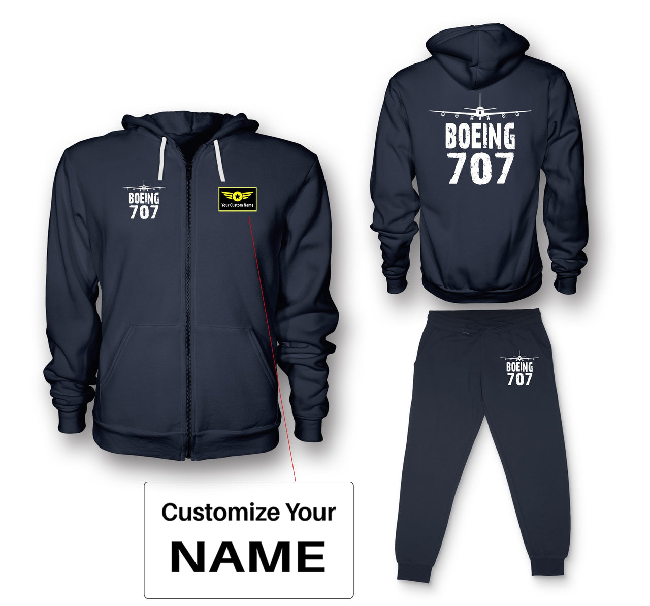Boeing 707 & Plane Designed Zipped Hoodies & Sweatpants Set