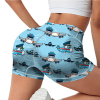 Thumbnail for Cartoon & Funny Airplanes Designed Women Yoga Shorts Pants