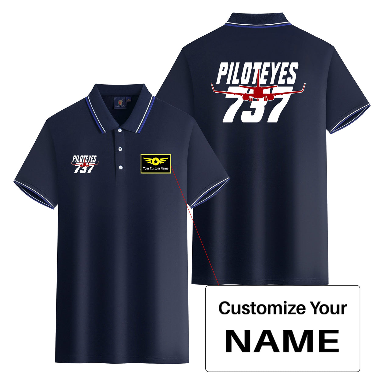 Amazing Piloteyes737 Designed Stylish Polo T-Shirts (Double-Side)