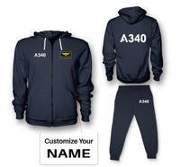 Thumbnail for A340 Flat Text Designed Zipped Hoodies & Sweatpants Set