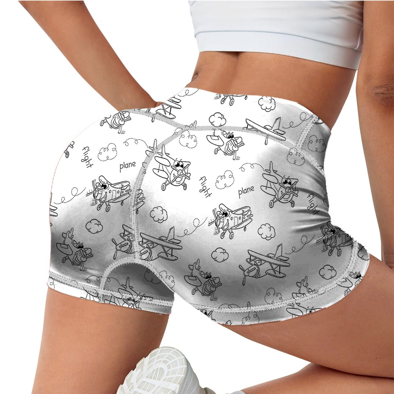 Cartoon Planes Designed Women Yoga Shorts Pants