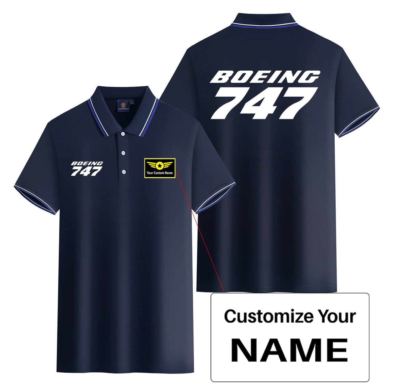 Boeing 747 & Text Designed Stylish Polo T-Shirts (Double-Side)