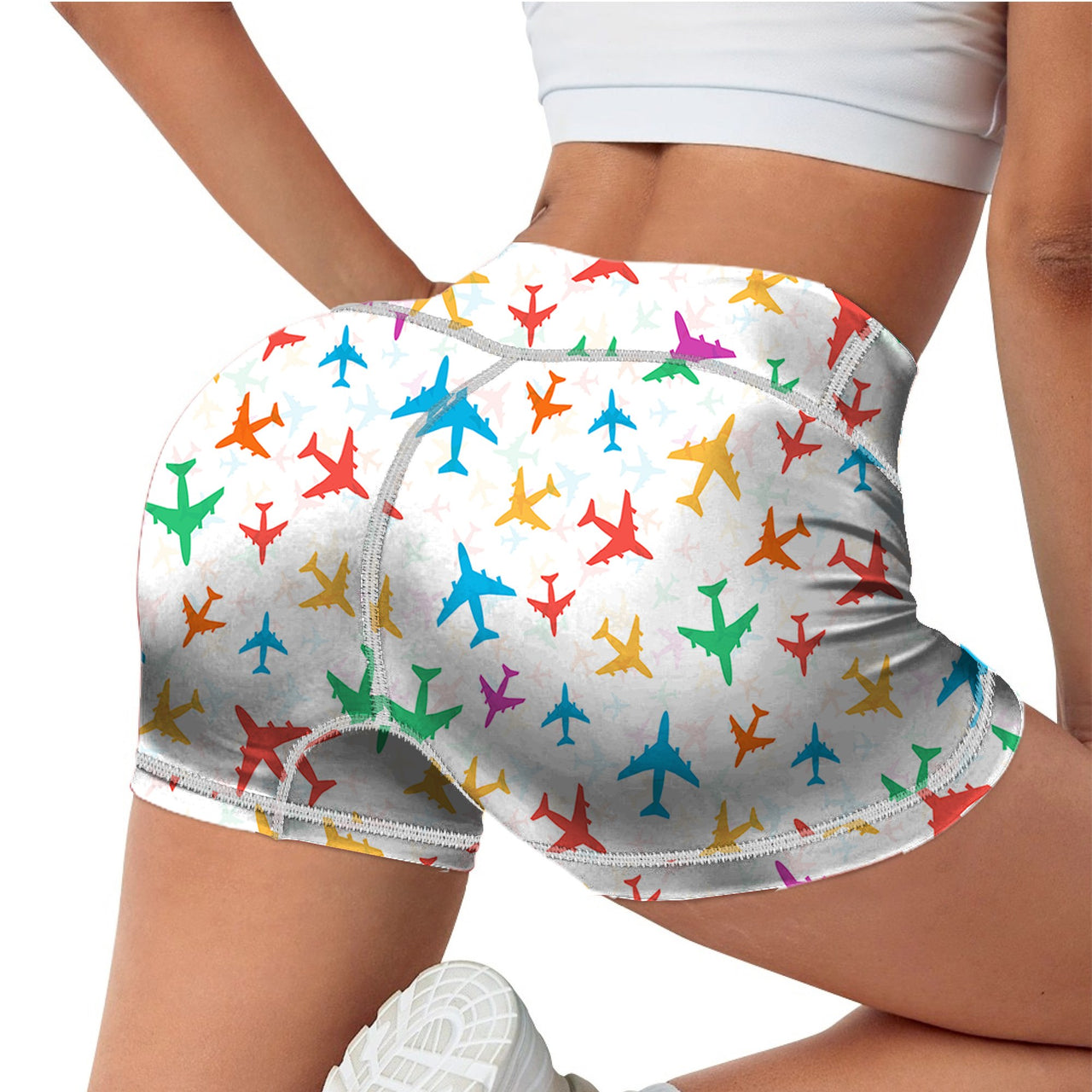 Cheerful Seamless Airplanes Designed Women Yoga Shorts Pants