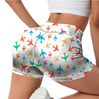 Thumbnail for Cheerful Seamless Airplanes Designed Women Yoga Shorts Pants