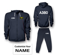 Thumbnail for A380 Flat Text Designed Zipped Hoodies & Sweatpants Set