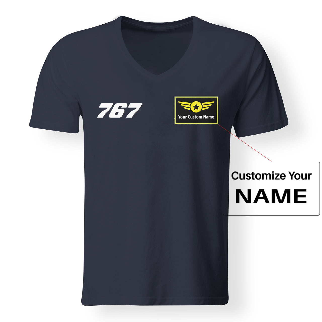767 Flat Text Designed V-Neck T-Shirts