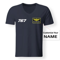 Thumbnail for 767 Flat Text Designed V-Neck T-Shirts