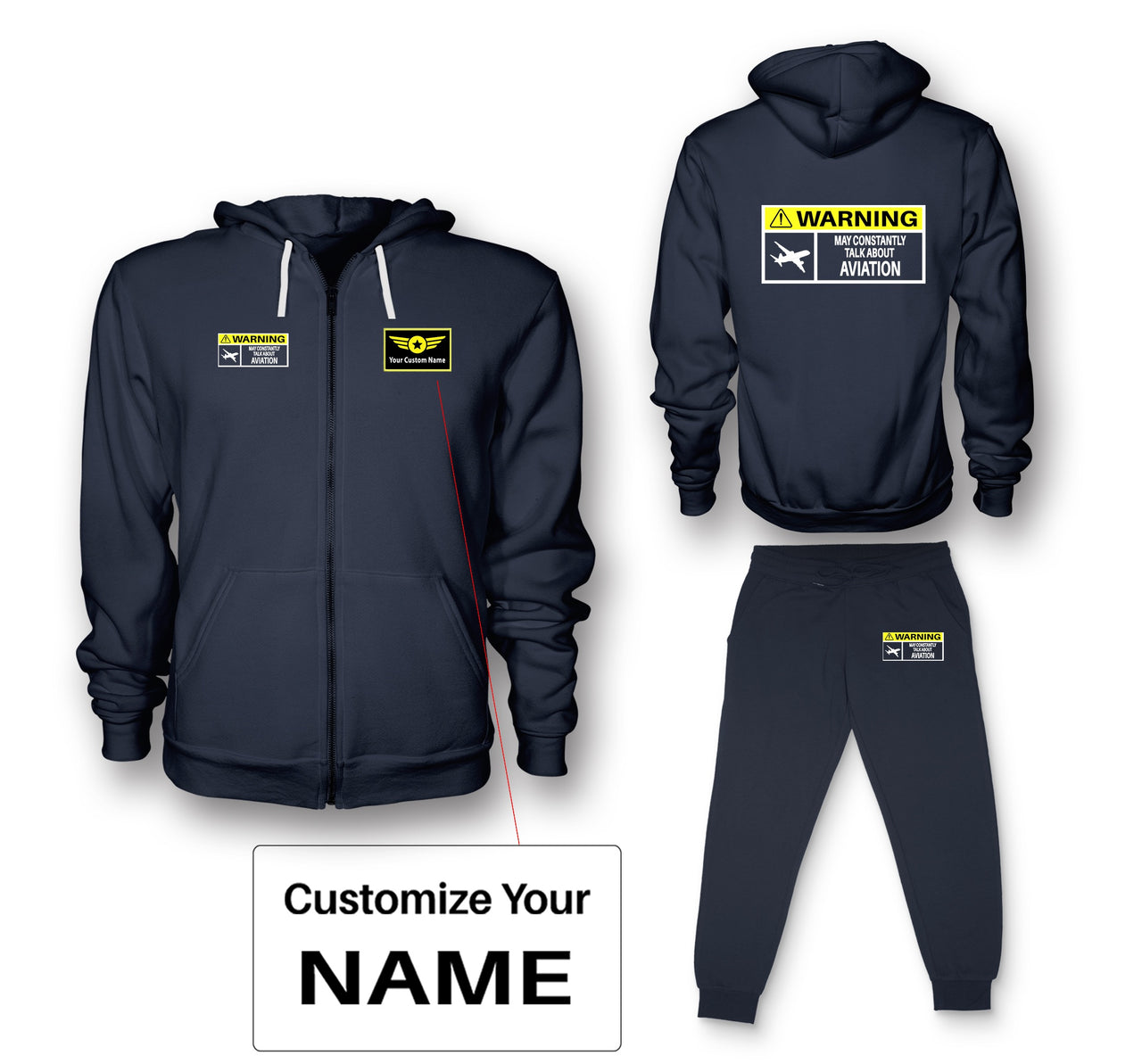 Warning May Constantly Talk About Aviation Designed Zipped Hoodies & Sweatpants Set