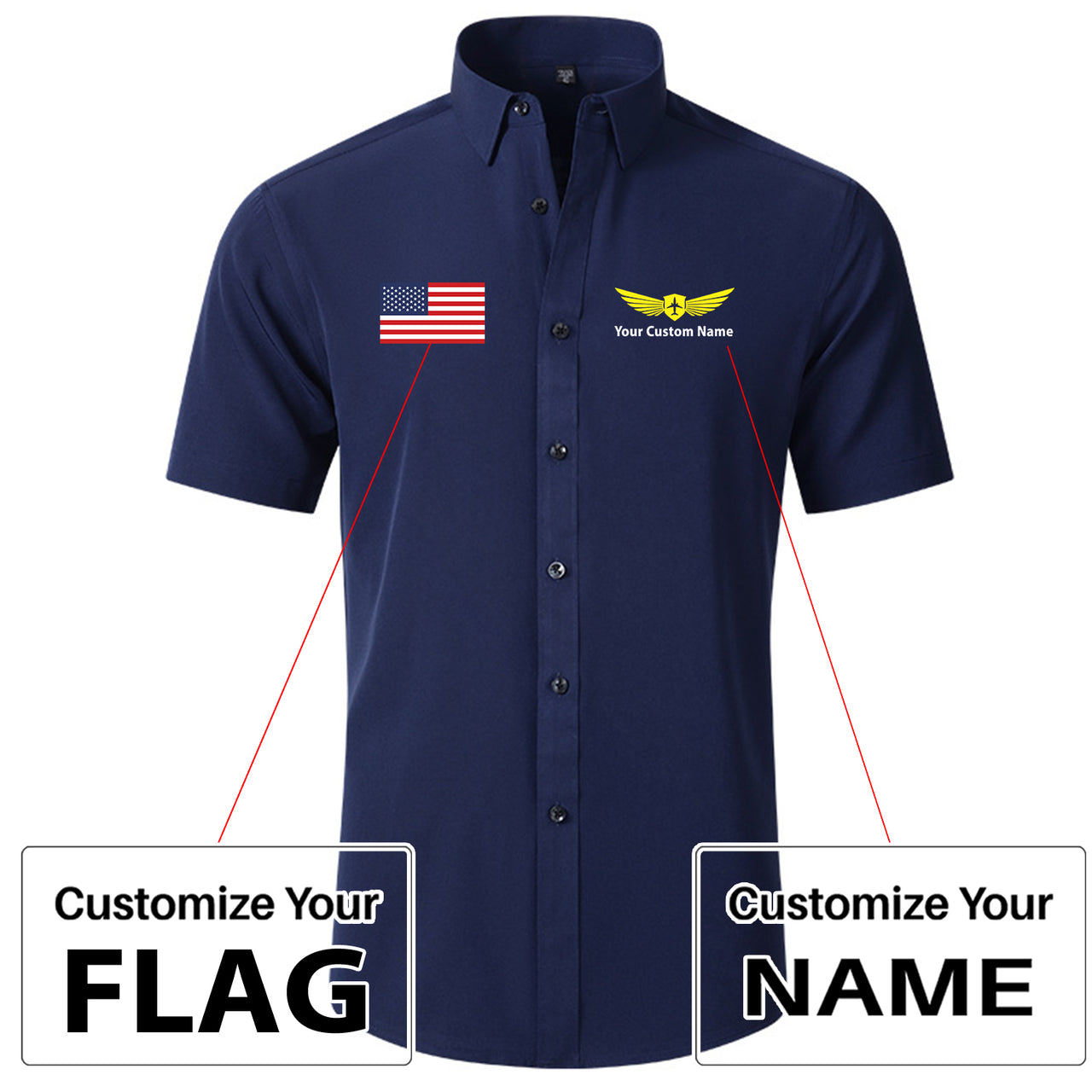 Custom Flag & Name with Badge 2Design Super Quality Short Sleeve Shirts