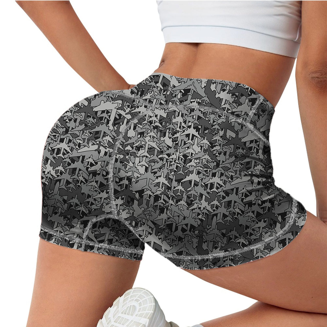 Dark Coloured Airplanes Designed Women Yoga Shorts Pants