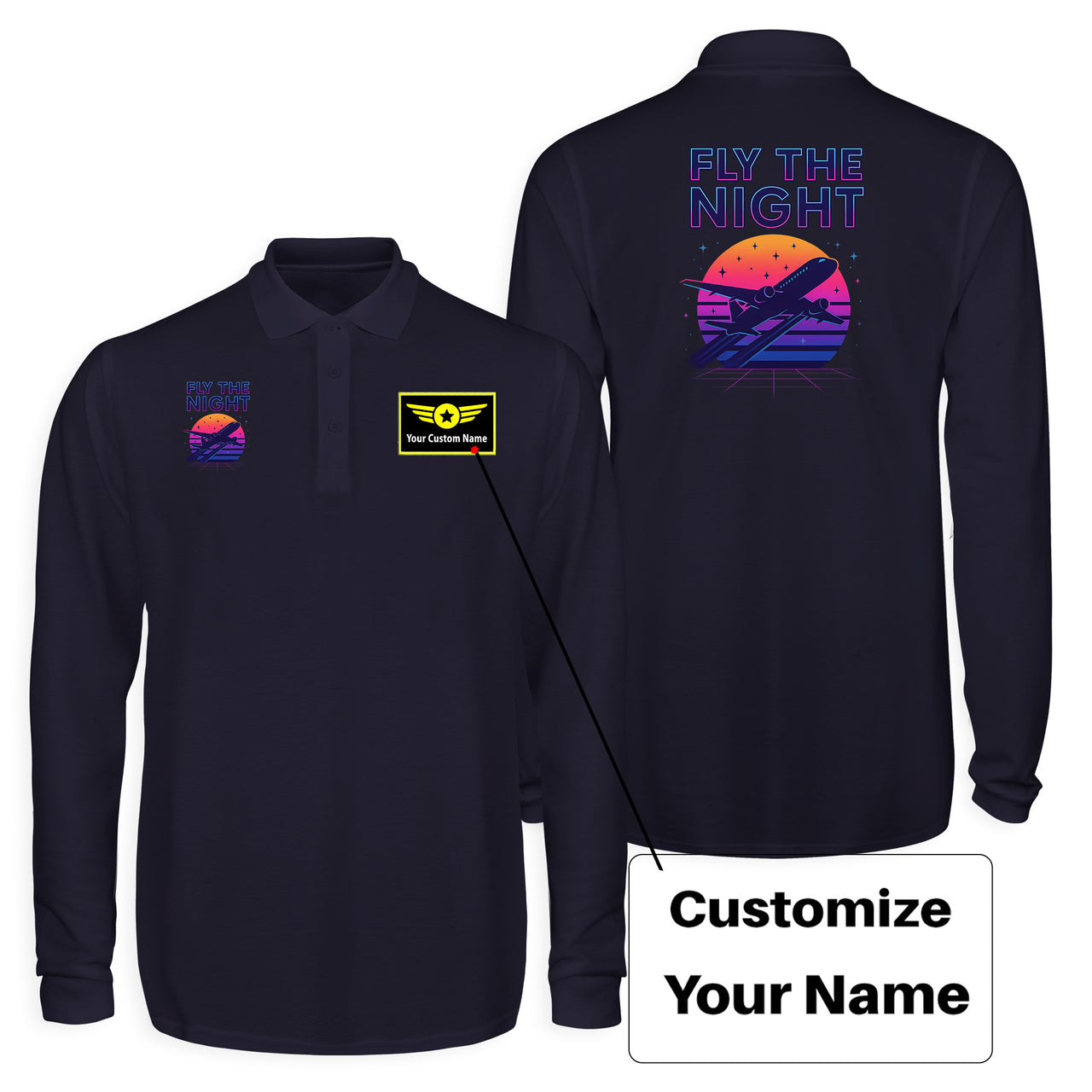 Fly The Night Designed Long Sleeve Polo T-Shirts (Double-Side)
