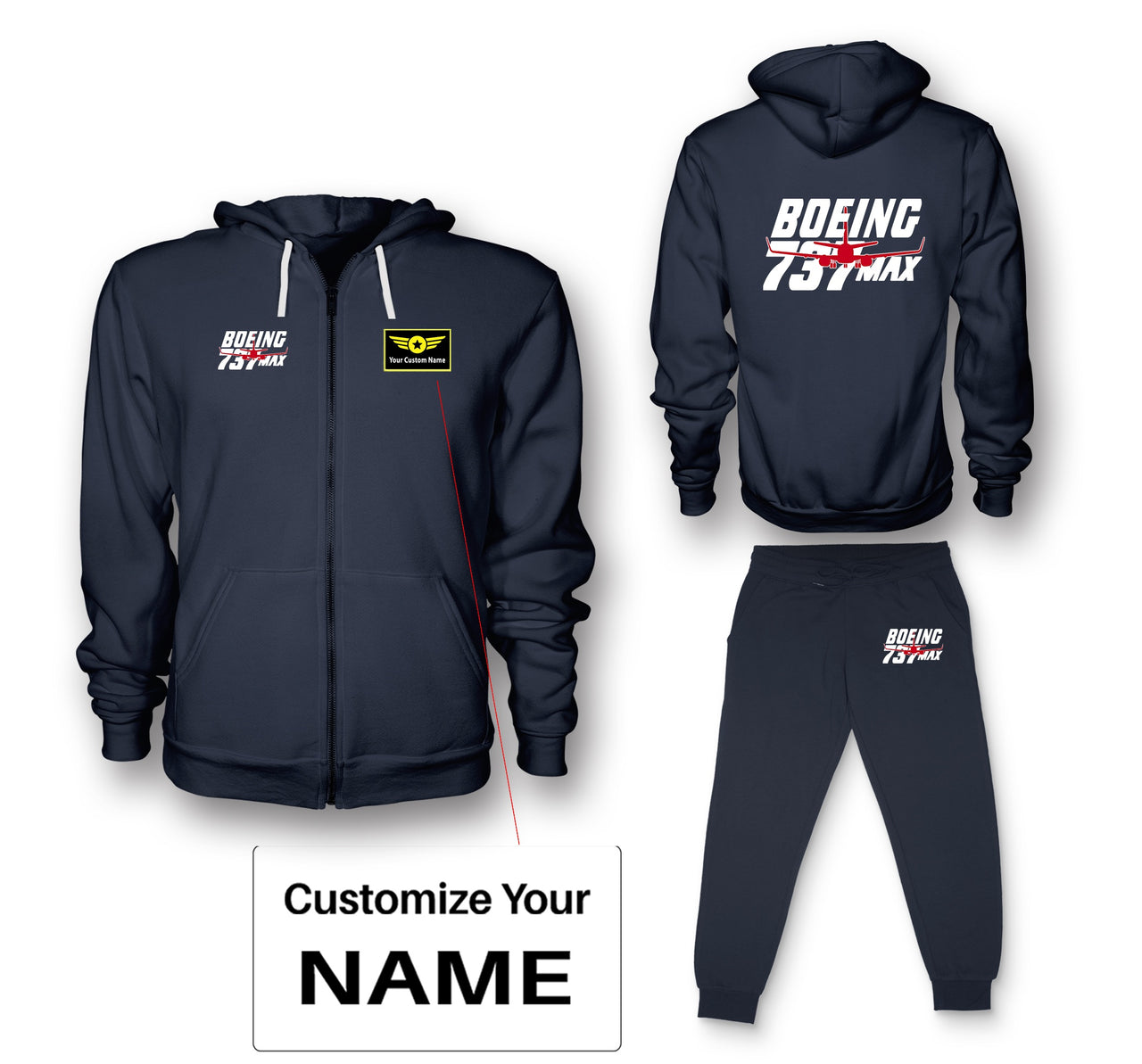 Amazing 737 Max Designed Zipped Hoodies & Sweatpants Set