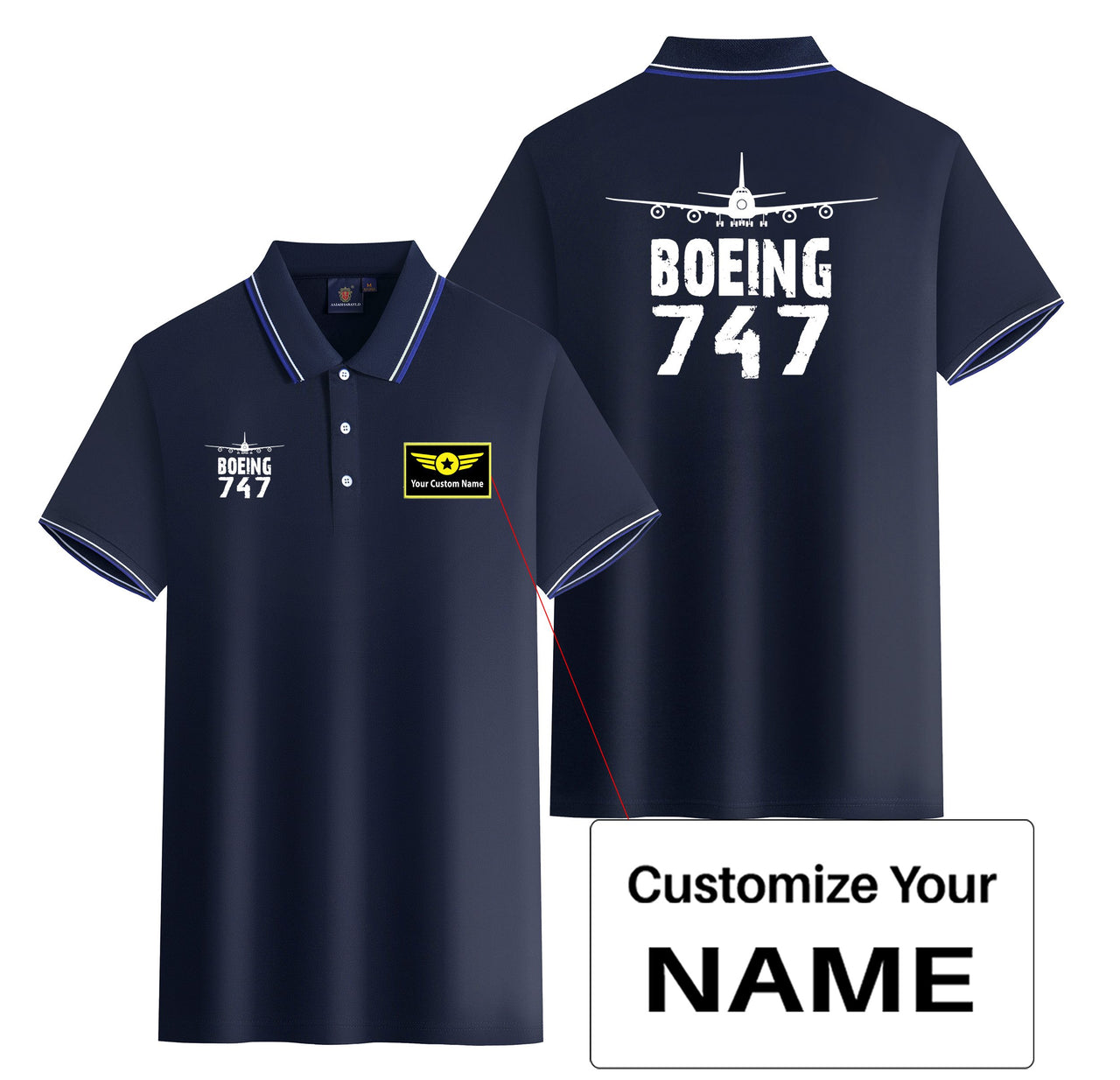 Boeing 747 & Plane Designed Stylish Polo T-Shirts (Double-Side)
