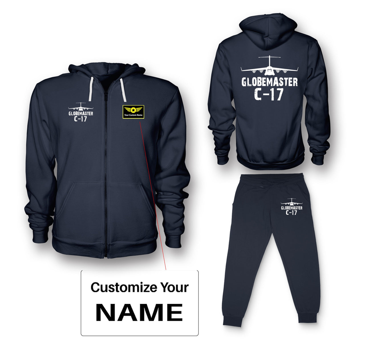 GlobeMaster C-17 & Plane Designed Zipped Hoodies & Sweatpants Set