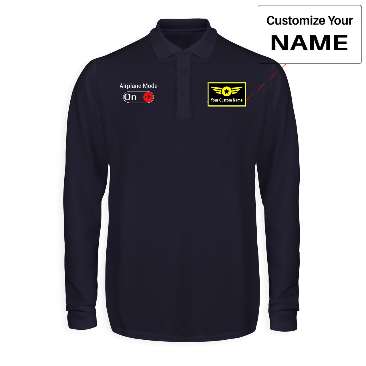 Airplane Mode On Designed Long Sleeve Polo T-Shirts