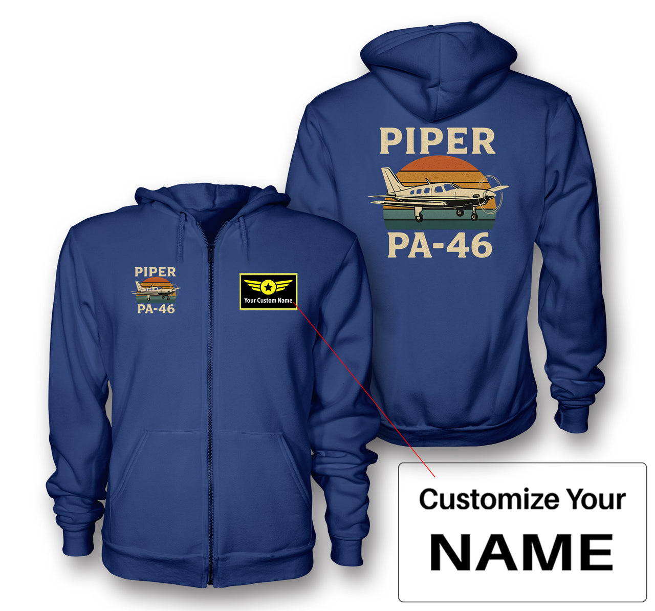 Retro Piper PA-46 Designed Zipped Hoodies