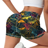 Thumbnail for Dark Coloured Passport Stamps Designed Women Yoga Shorts Pants