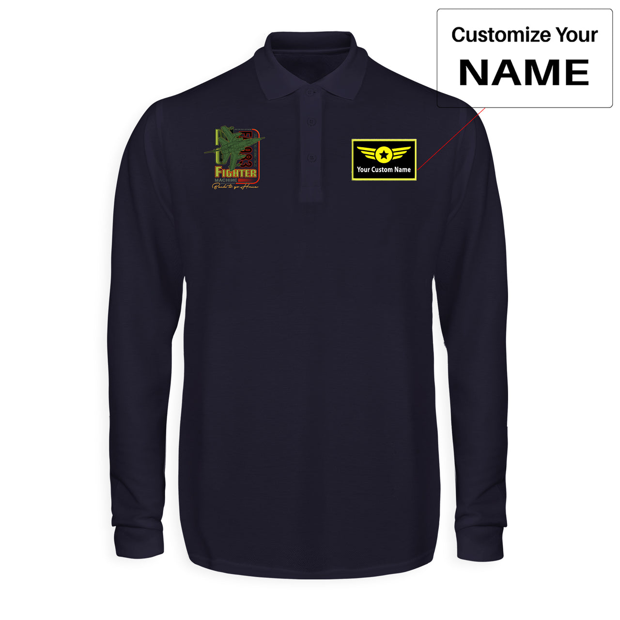 Fighter Machine Designed Long Sleeve Polo T-Shirts