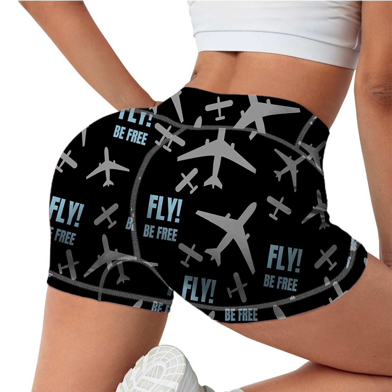 Fly Be Free Black Designed Women Yoga Shorts Pants