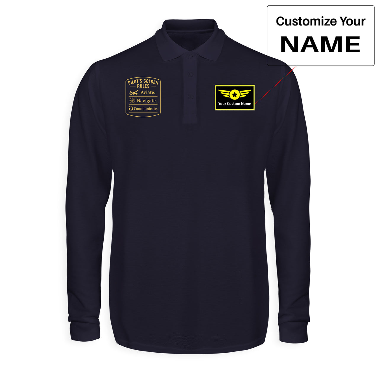 Pilot's Golden Rules Designed Long Sleeve Polo T-Shirts
