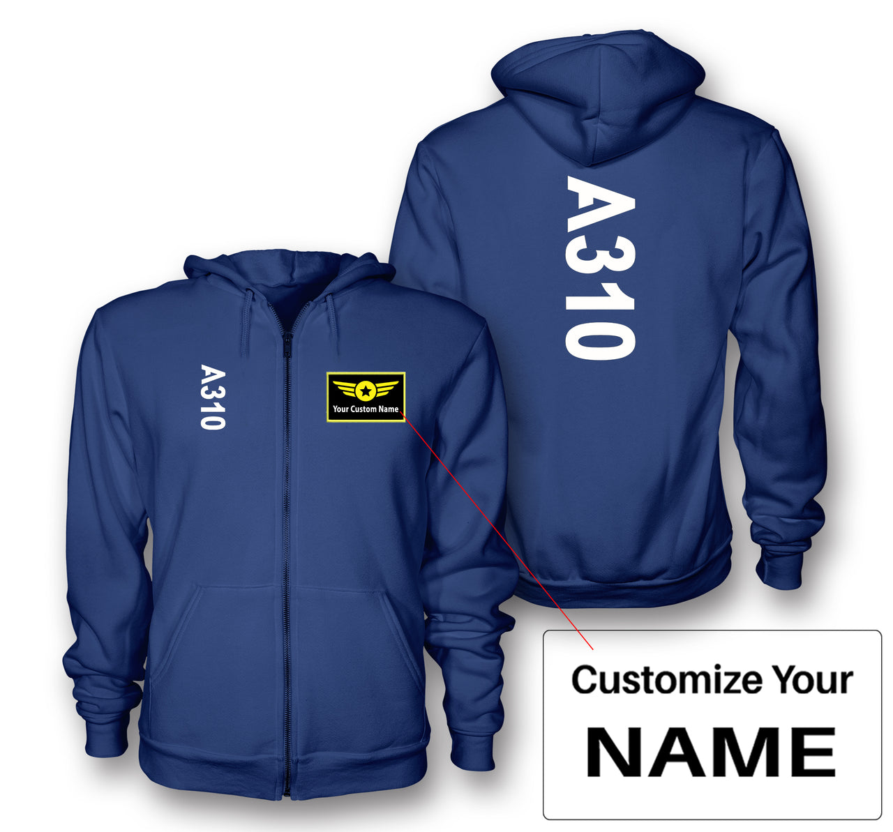 A310 Text Designed Zipped Hoodies