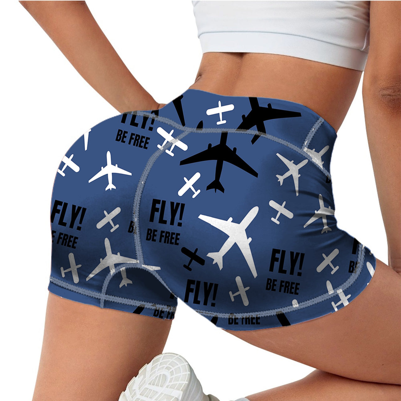 Fly Be Free Blue Designed Women Yoga Shorts Pants