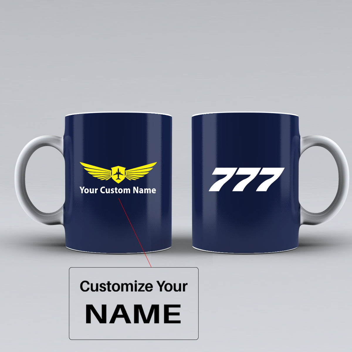 777 Flat Text Designed Ceramic White Mugs