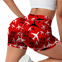 Thumbnail for Fly Be Free Red Designed Women Yoga Shorts Pants