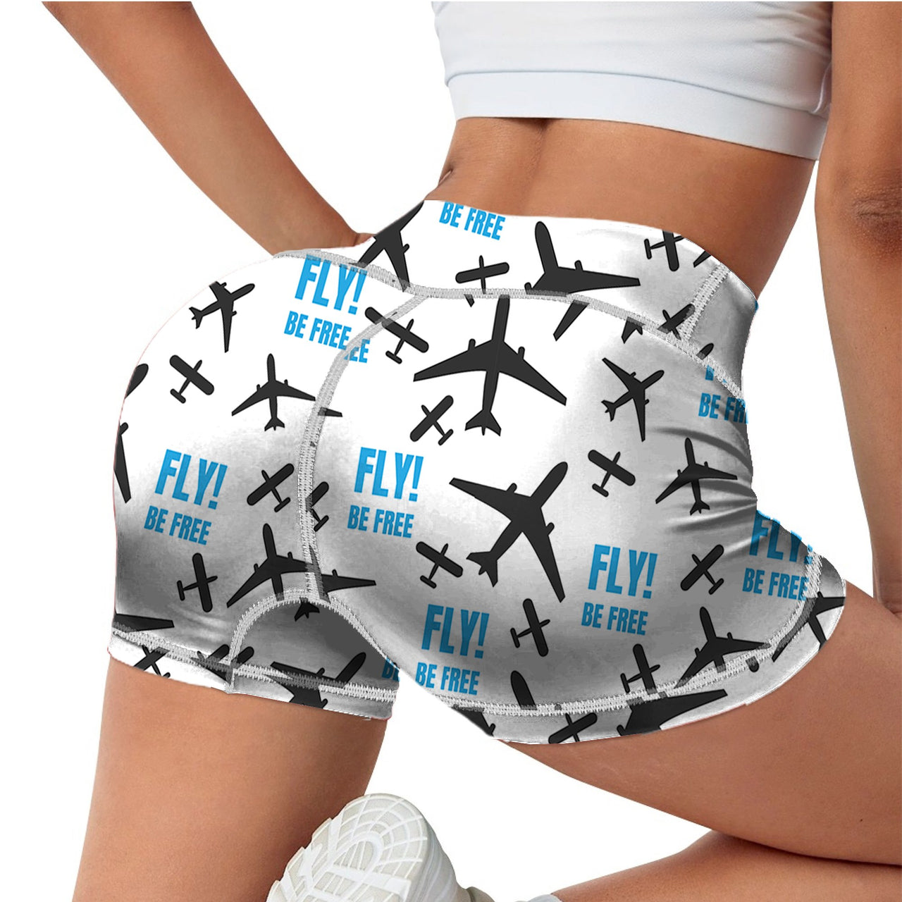Fly Be Free White Designed Women Yoga Shorts Pants