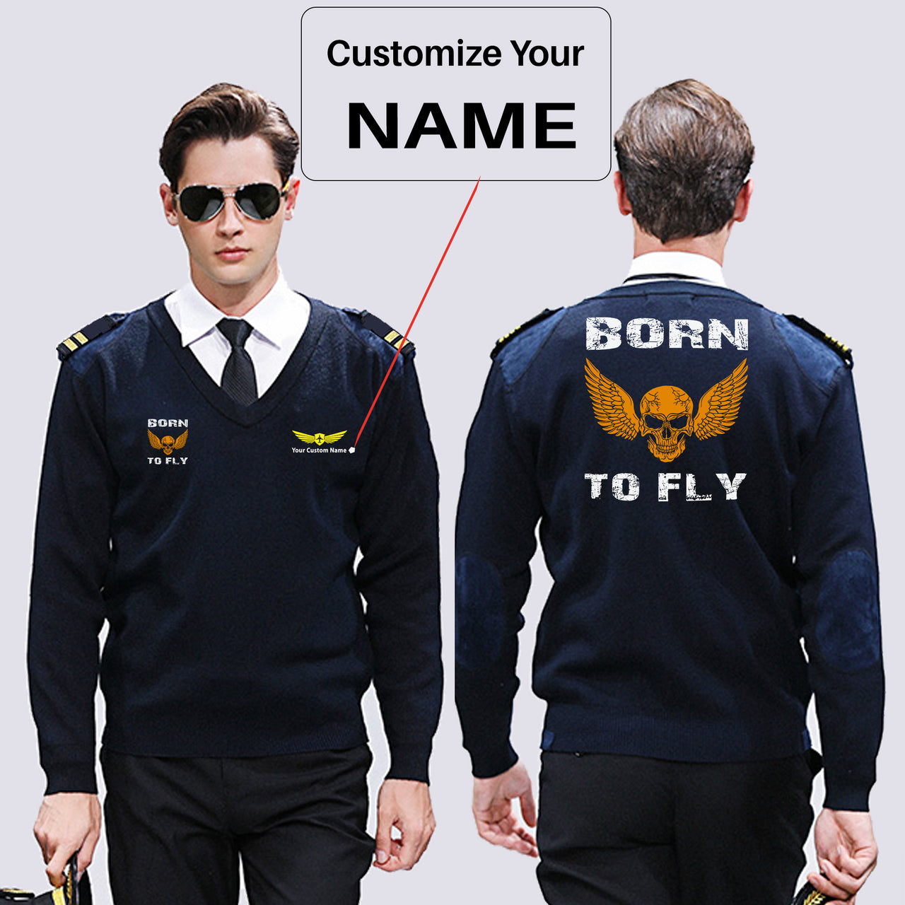Born To Fly SKELETON Designed Wool Pilot Sweaters