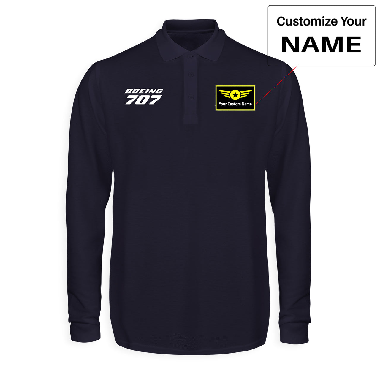 Boeing 707 & Text Designed Long Sleeve Polo T-Shirts