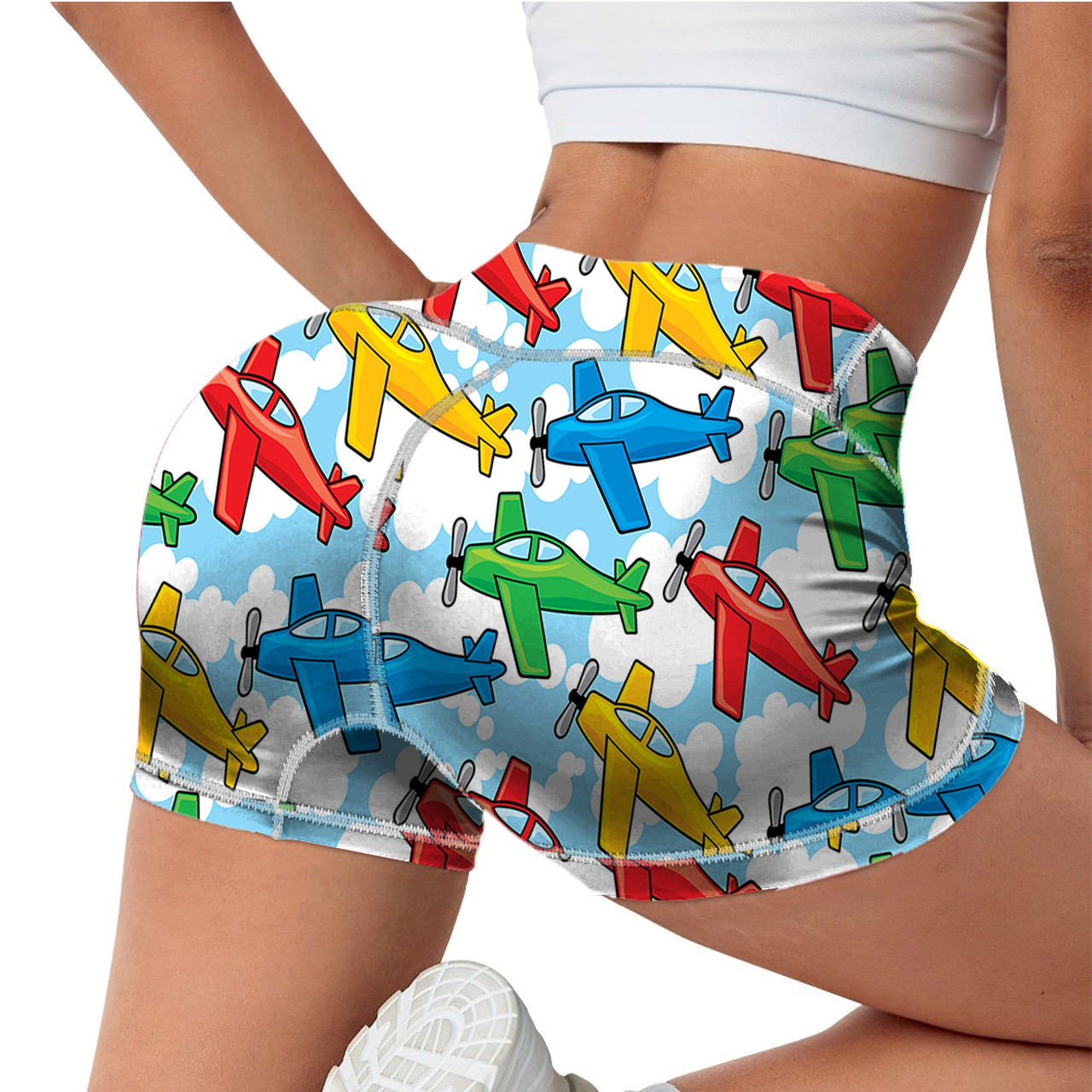 Funny Airplanes Designed Women Yoga Shorts Pants