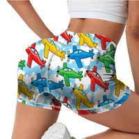 Thumbnail for Funny Airplanes Designed Women Yoga Shorts Pants