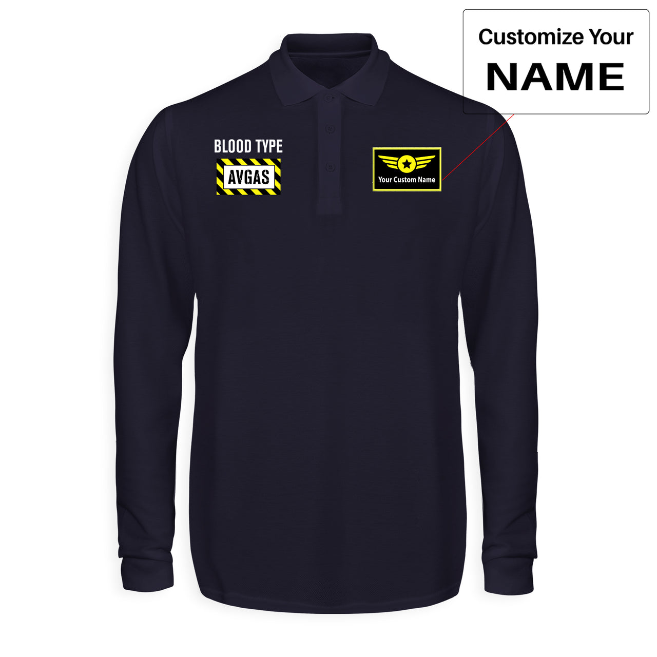 Blood Type AVGAS Designed Long Sleeve Polo T-Shirts