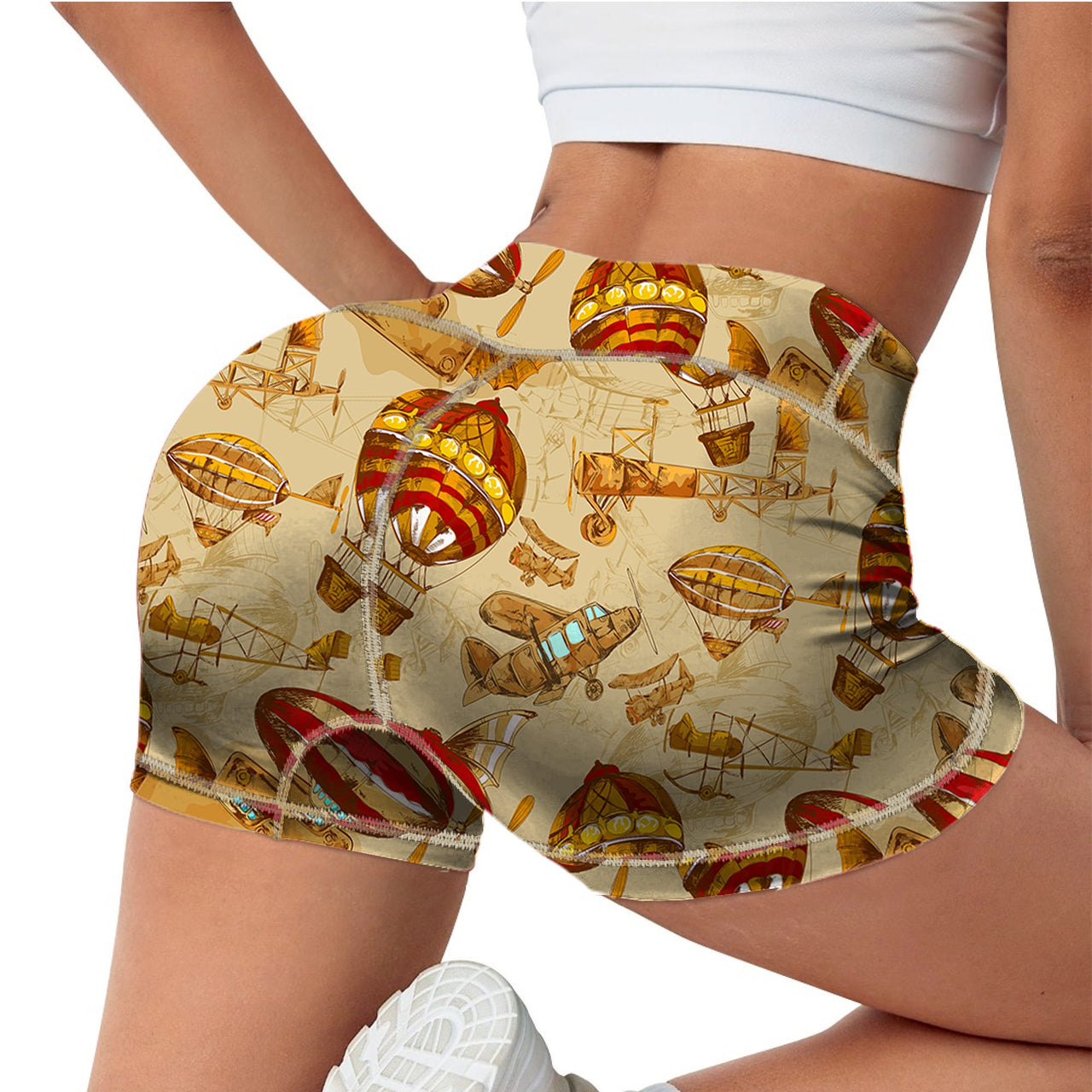 Graphical Travel Designed Women Yoga Shorts Pants