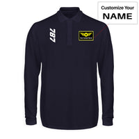 Thumbnail for Boeing 787 Text Designed Long Sleeve Polo T-Shirts