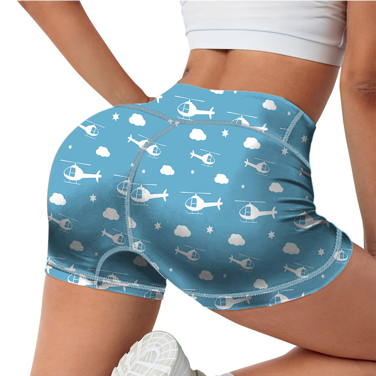 Helicopters & Clouds Designed Women Yoga Shorts Pants