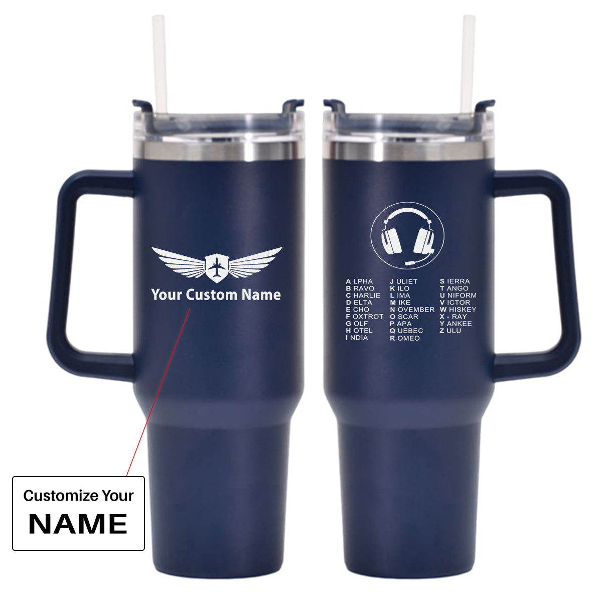 Aviation Alphabet 3 Designed 40oz Stainless Steel Car Mug With Holder