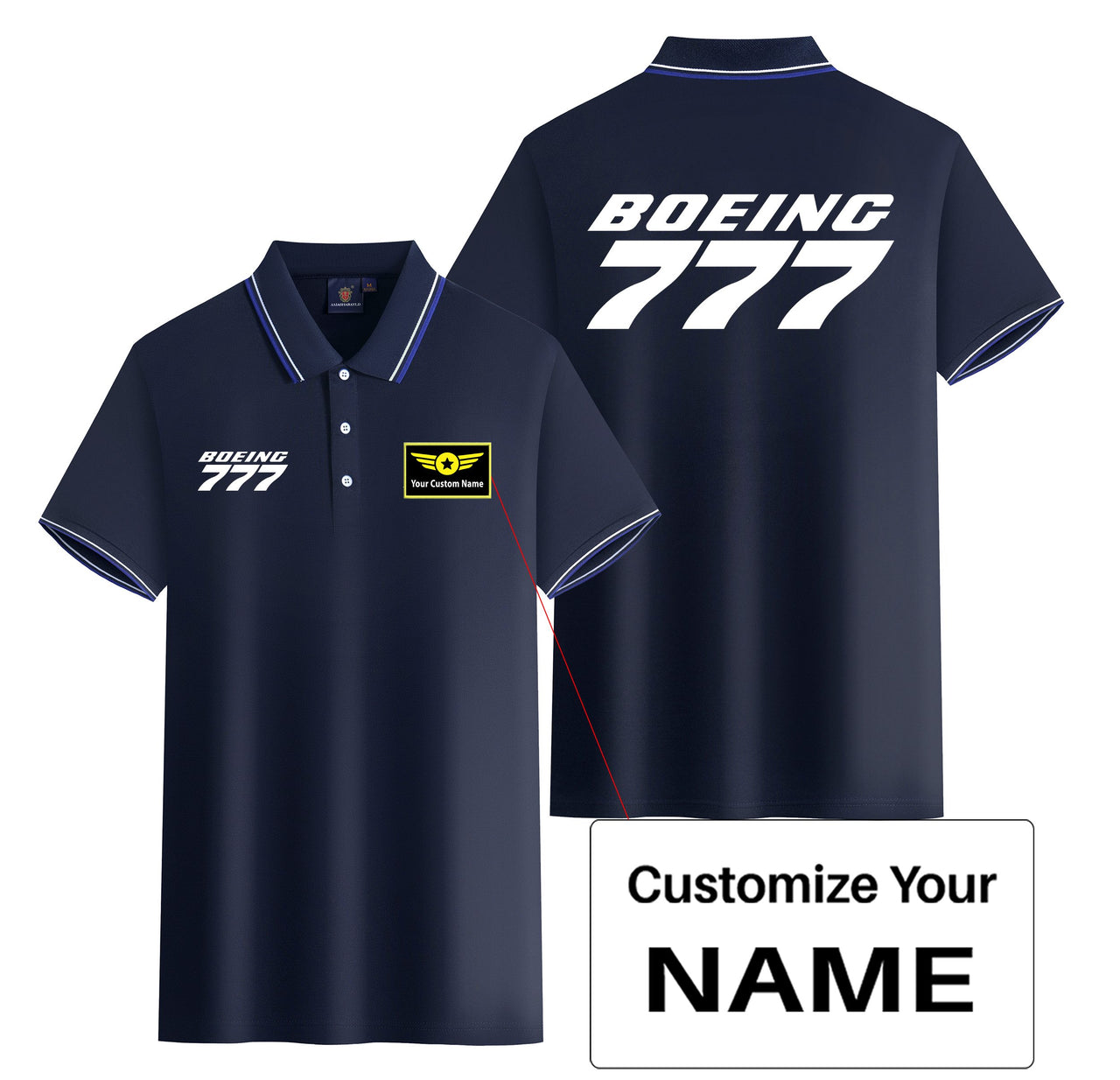 Boeing 777 & Text Designed Stylish Polo T-Shirts (Double-Side)