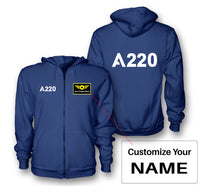 Thumbnail for A220 Flat Text Designed Zipped Hoodies