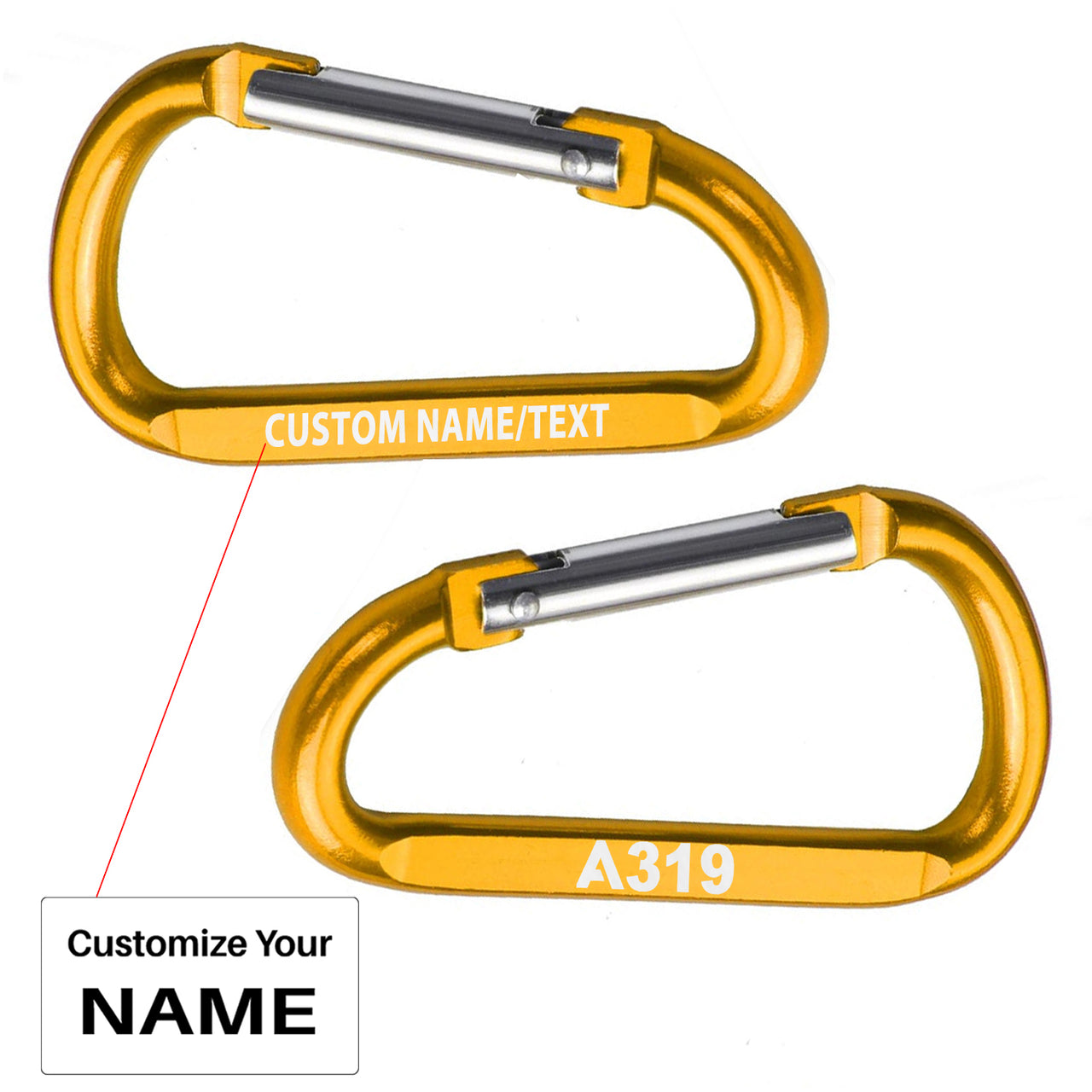 A319 Flat Text Designed Aluminum Alloy Carabiner Key chains