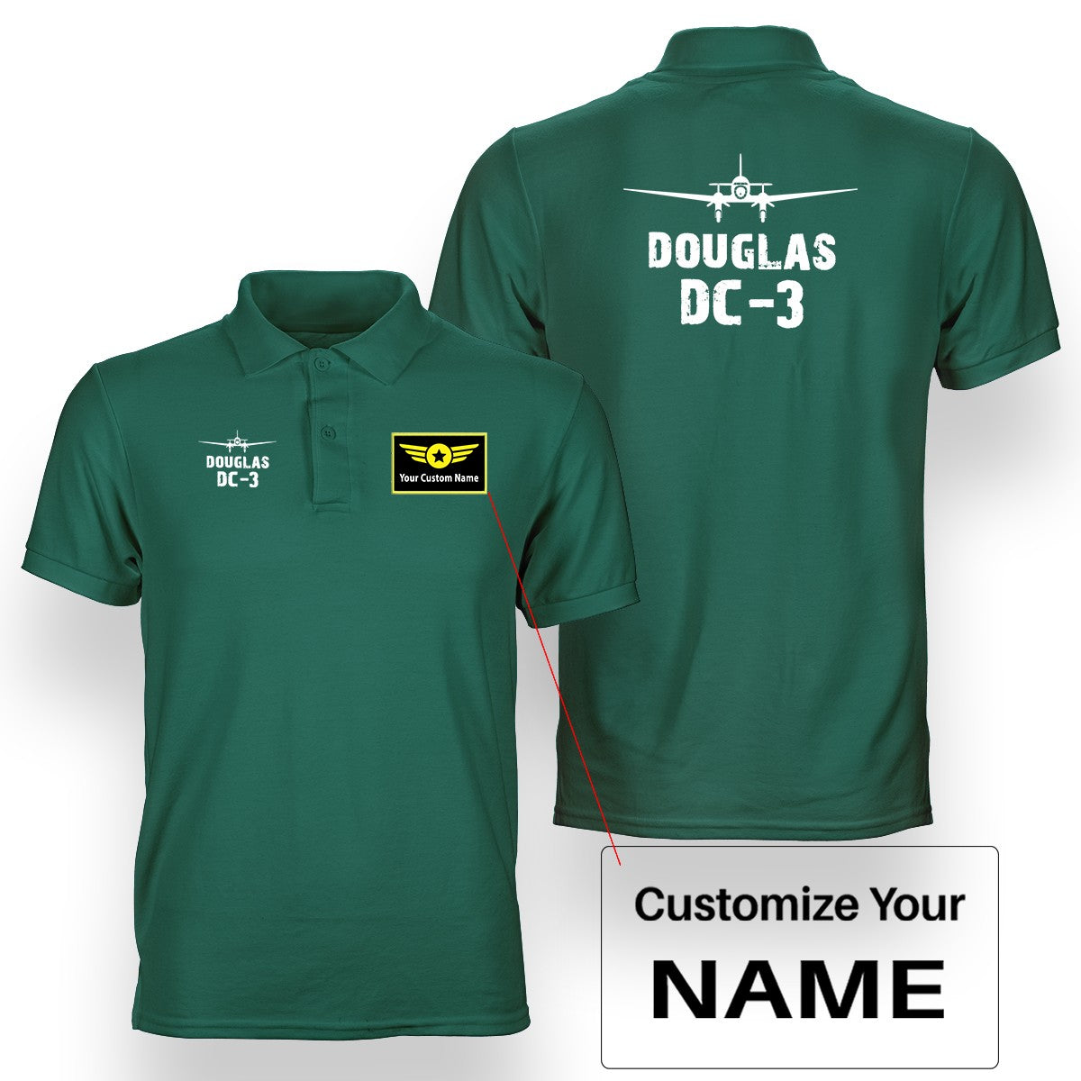 Douglas DC-3 & Plane Designed Double Side Polo T-Shirts