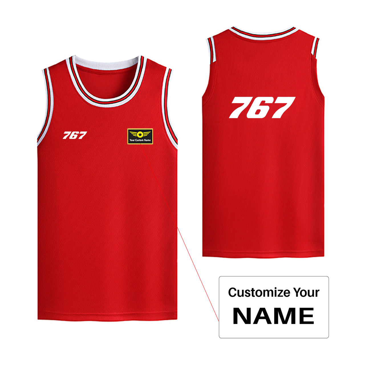 767 Flat Text Designed Basketball Style Sports Tank Tops