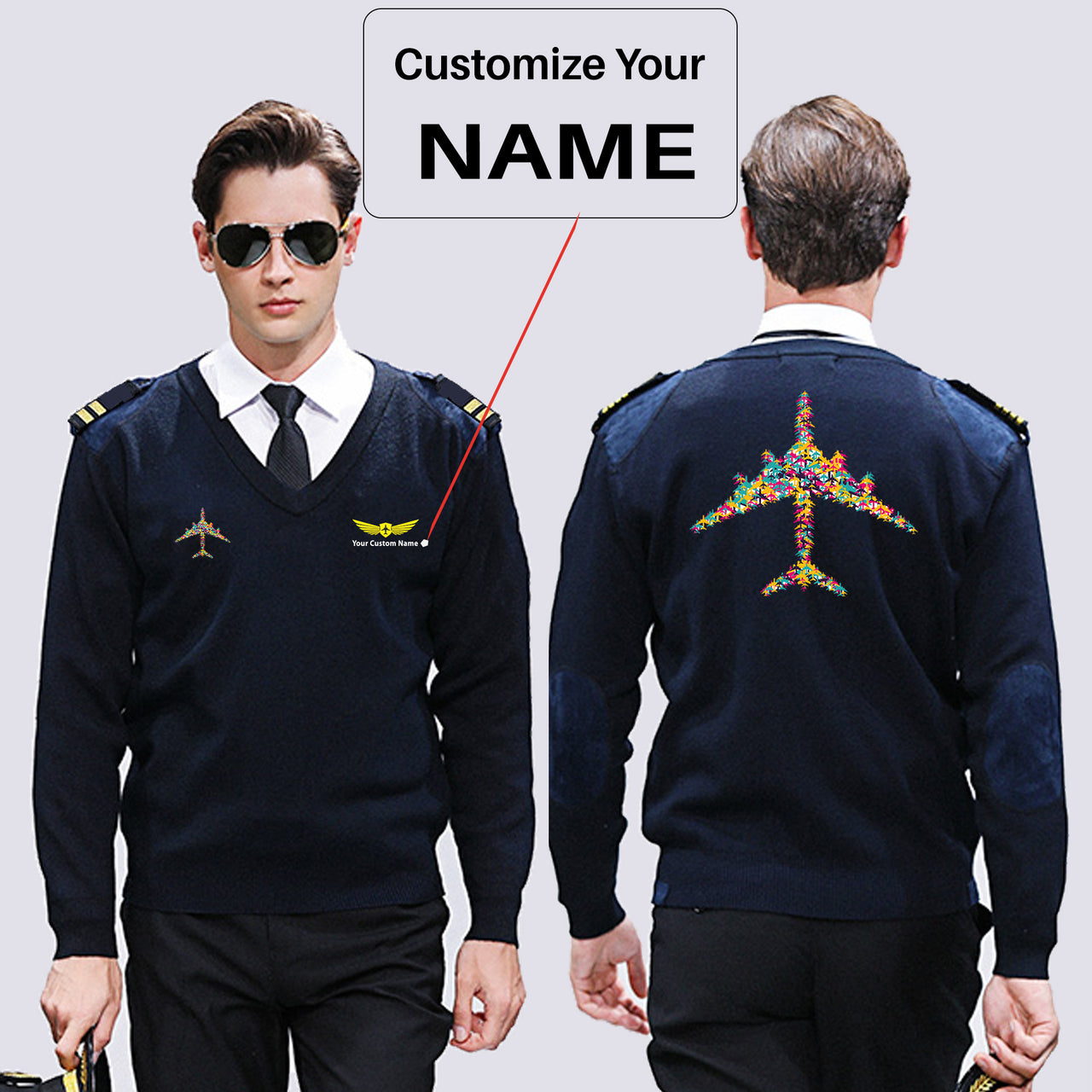 Colourful Airplane Designed Wool Pilot Sweaters