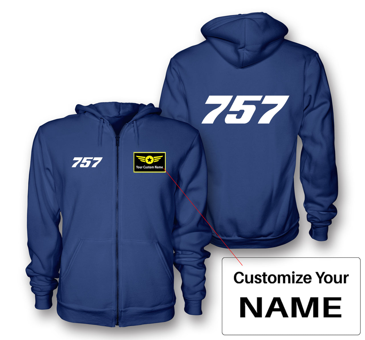 757 Flat Text Designed Zipped Hoodies