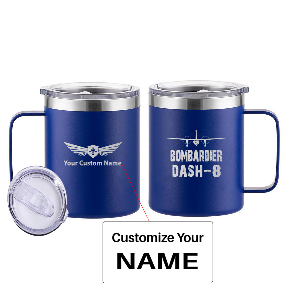 Bombardier Dash-8 & Plane Designed Stainless Steel Laser Engraved Mugs